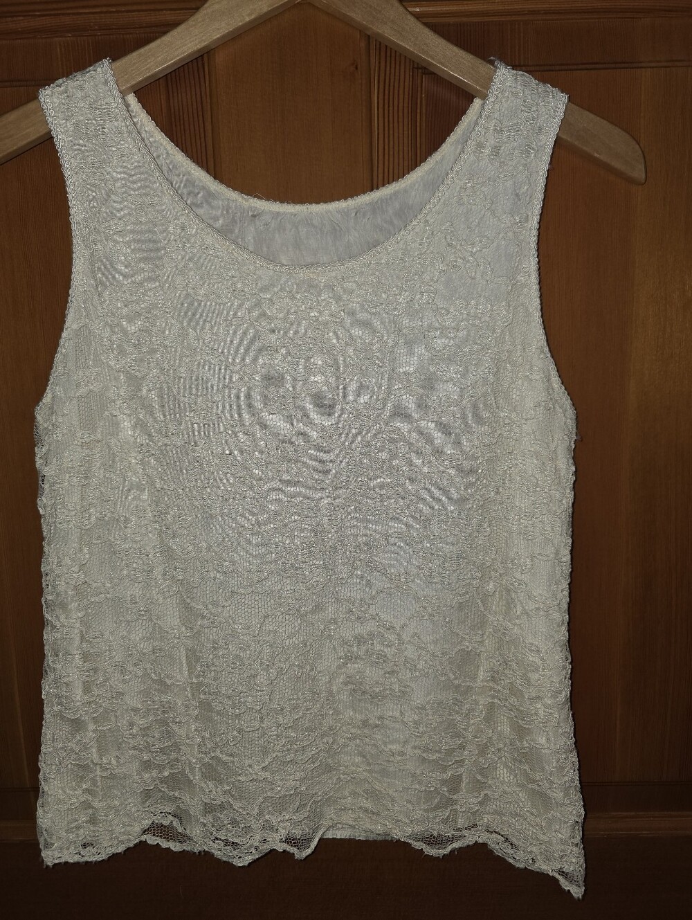 Lace Lined Tank Style Top Handmade Vintage Cream Measures Small.
